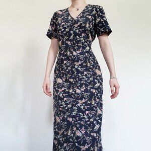 Vintage 90s short-sleeved button-up dainty floral maxi dress